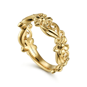 14K Yellow Gold Floral Garden Stackable Ring
