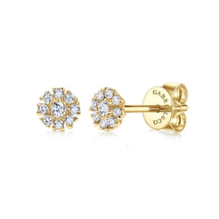 14K Yellow Gold Floral Inspired Diamond Stud Earrings