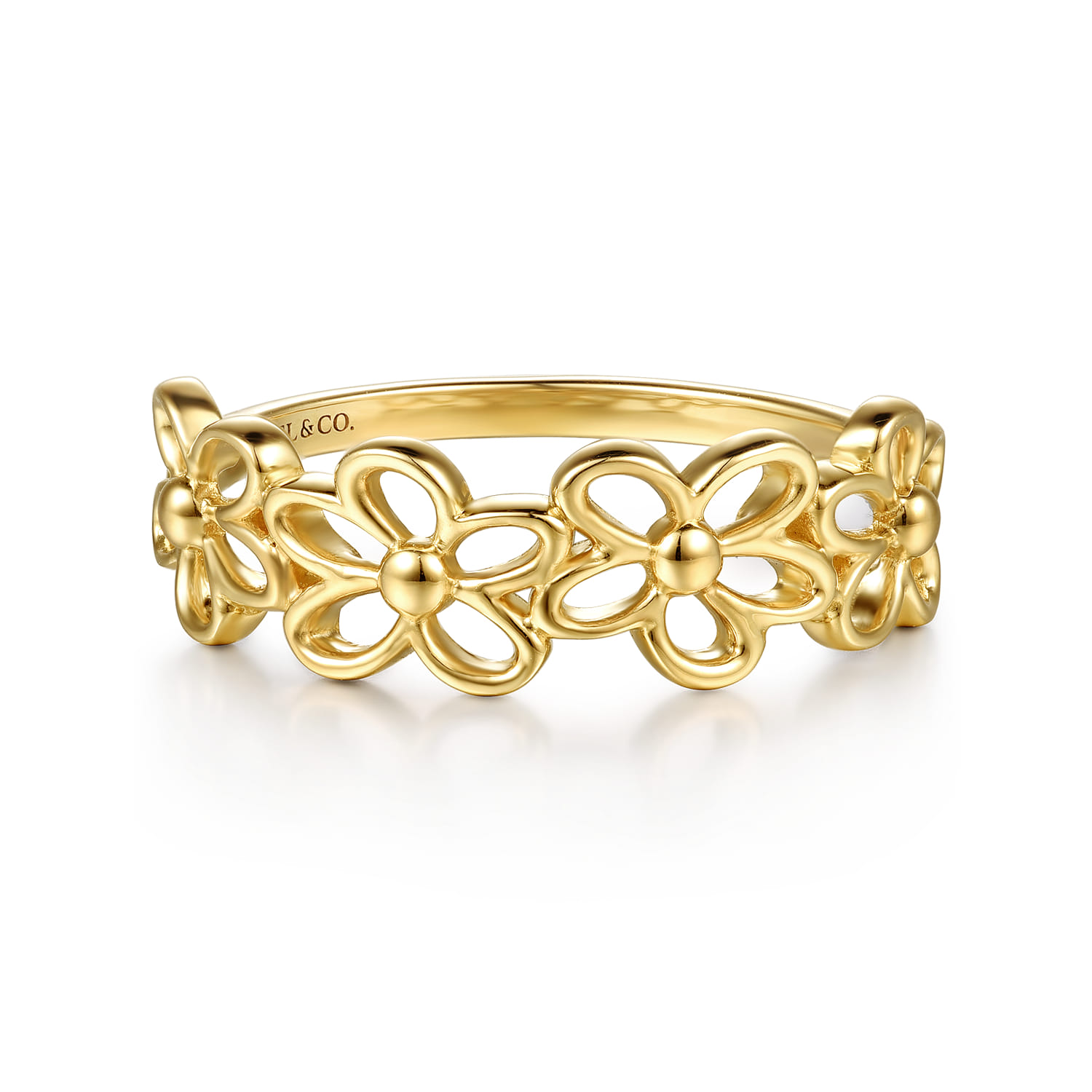 14K Yellow Gold Floral Stackable Ring - Shot 1