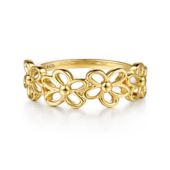14K Yellow Gold Floral Stackable Ring