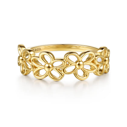 14K Yellow Gold Floral Stackable Ring