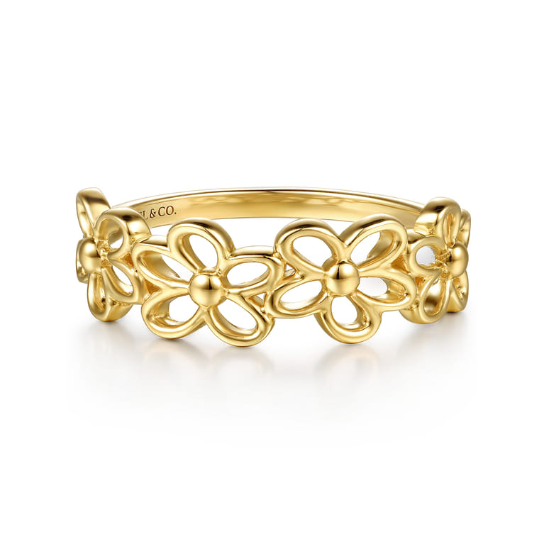 14K Yellow Gold Floral Stackable Ring - Shot 1