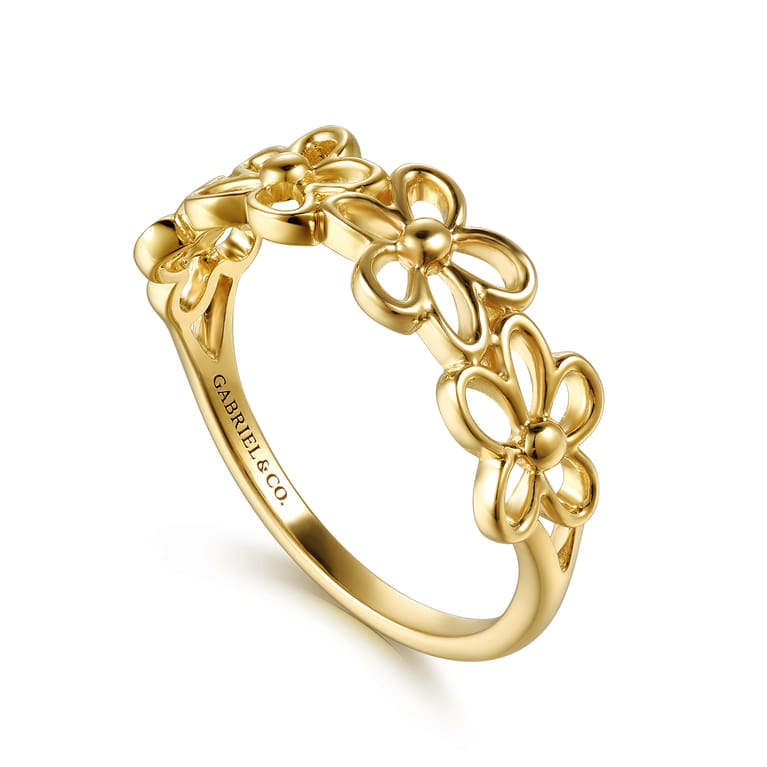 14K Yellow Gold Floral Stackable Ring - Shot 3