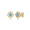 14K Yellow Gold Floral Swiss Blue Topaz and Diamond Stud Earrings - 0.06 ct