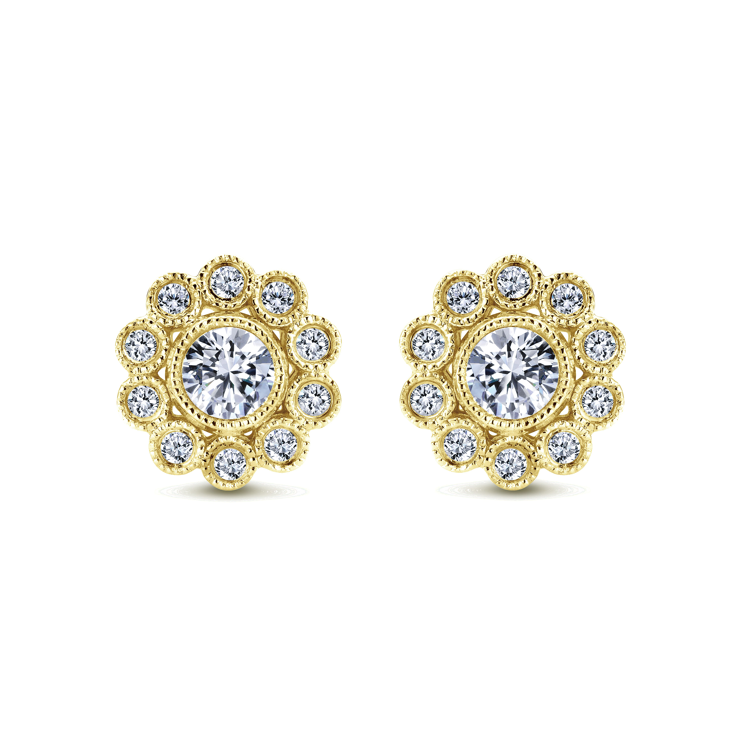 [LLOYD] 14K☆Flower stone Earrings 14K Yellow Gold Flower Diamond Stud Earrings @ $1750. Shop