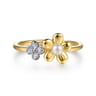 14K Yellow Gold Flower Diamond and Pearl Stackable Ring - 0.02 ct