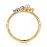 14K Yellow Gold Flower Diamond and Pearl Stackable Ring - 0.02 ct