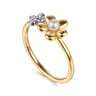 14K Yellow Gold Flower Diamond and Pearl Stackable Ring - 0.02 ct