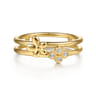 14K Yellow Gold Flower and Diamond Clover Easy Stackable Ring - 0.04 ct