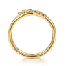 14K Yellow Gold Flower and Diamond Clover Easy Stackable Ring - 0.04 ct