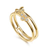 14K Yellow Gold Flower and Diamond Clover Easy Stackable Ring - 0.04 ct