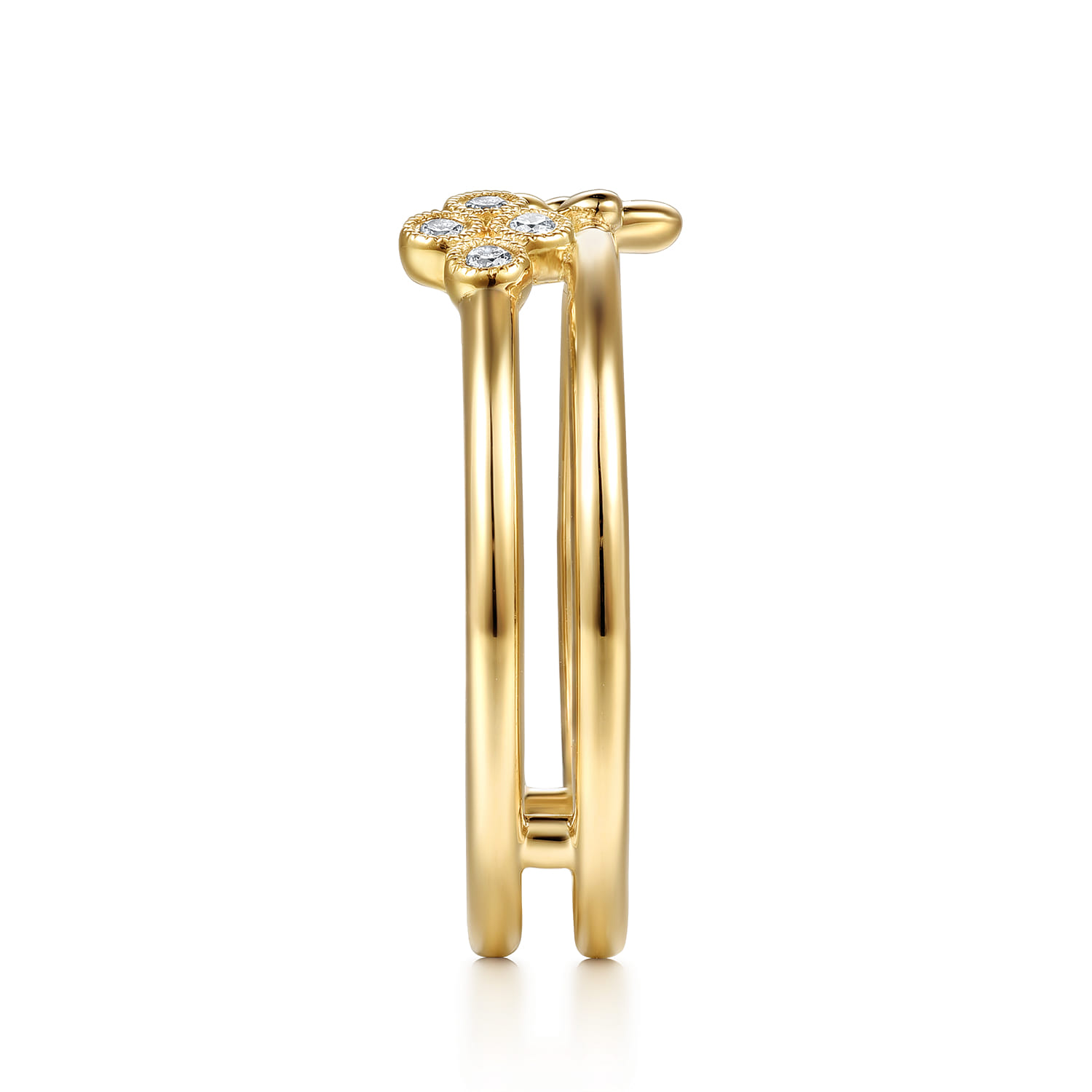 14K Yellow Gold Flower and Diamond Clover Easy Stackable Ring - 0.04 ct - Shot 4