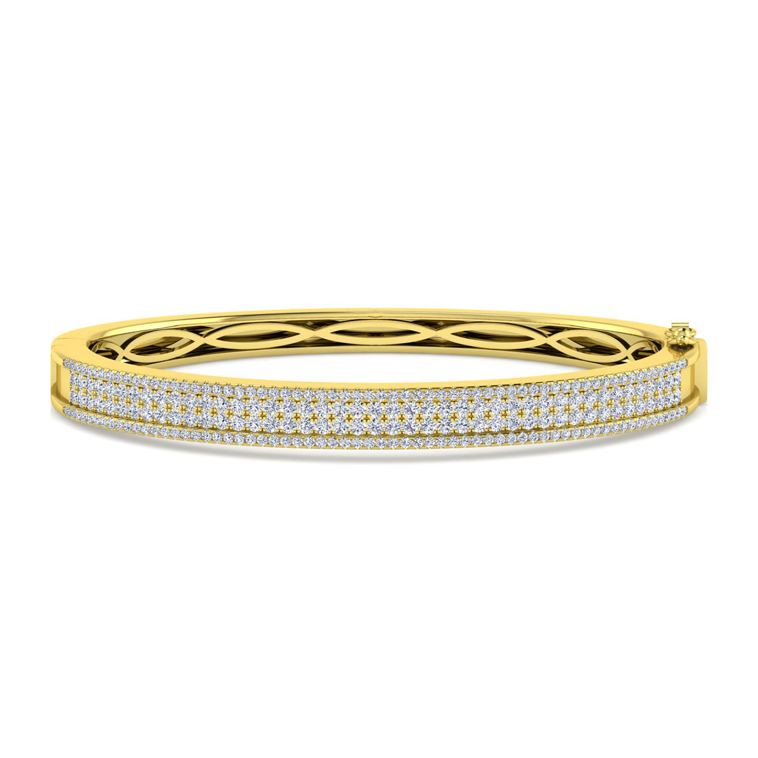 14K Yellow Gold Four Row Diamond Bangle - 1.83 ct - Shot 1