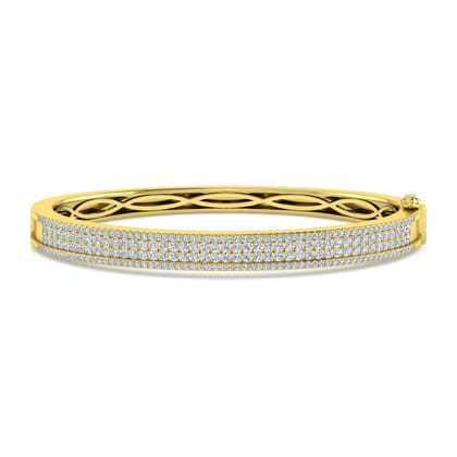 14K Yellow Gold Four Row Diamond Bangle