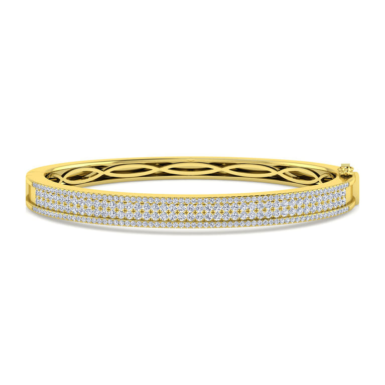 14K Yellow Gold Four Row Diamond Bangle - 1.83 ct - Shot 1