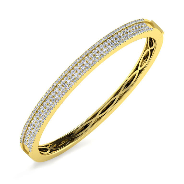 14K Yellow Gold Four Row Diamond Bangle - 1.83 ct - Shot 2