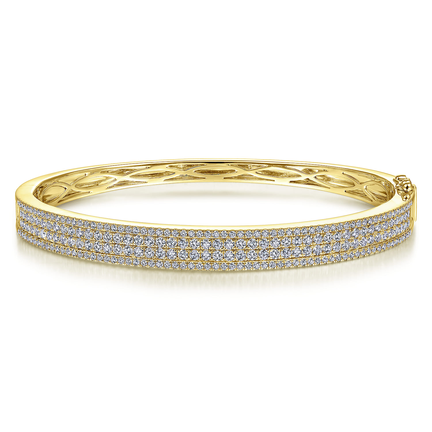 14K Yellow Gold Four Row Diamond Bangle - 2 ct - Shot 1