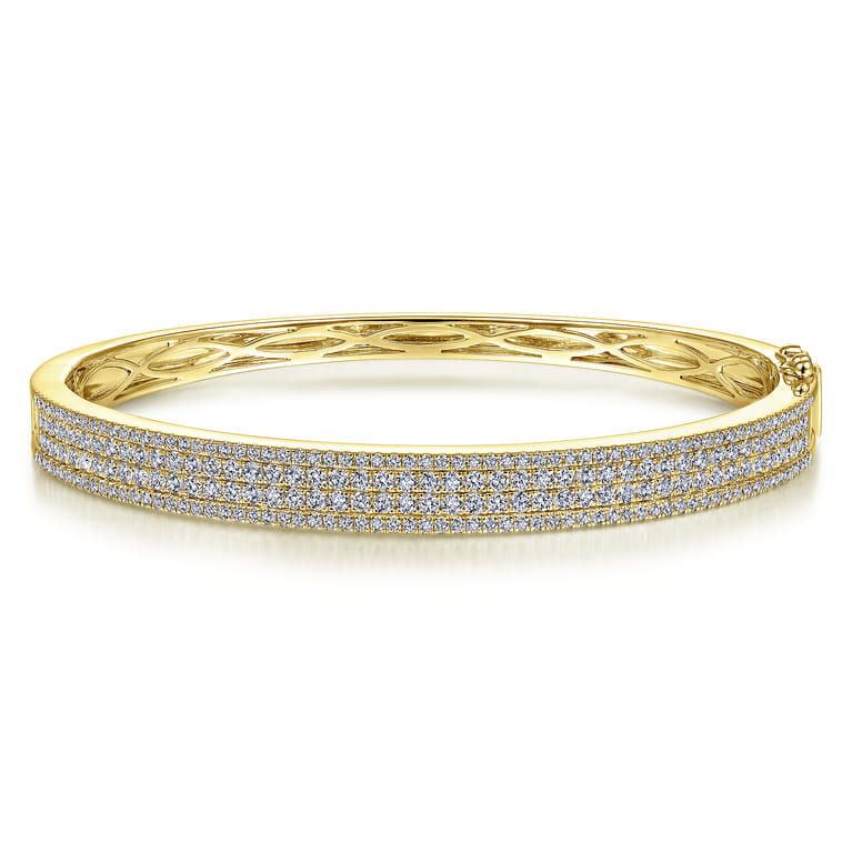 14K Yellow Gold Four Row Diamond Bangle - 2 ct - Shot 1
