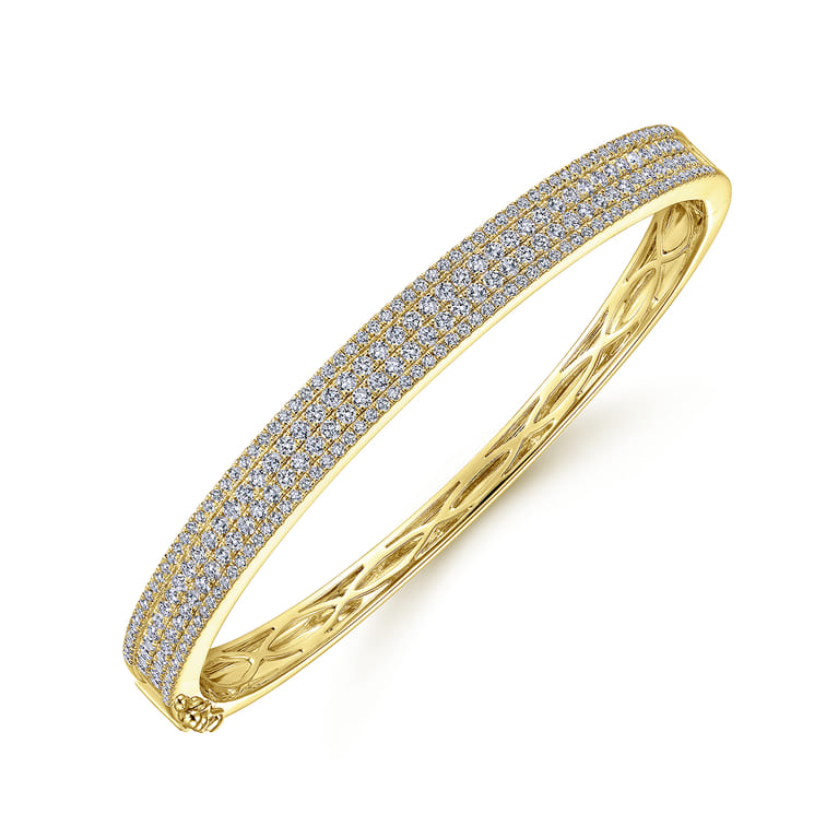 14K Yellow Gold Four Row Diamond Bangle - 2 ct - Shot 2