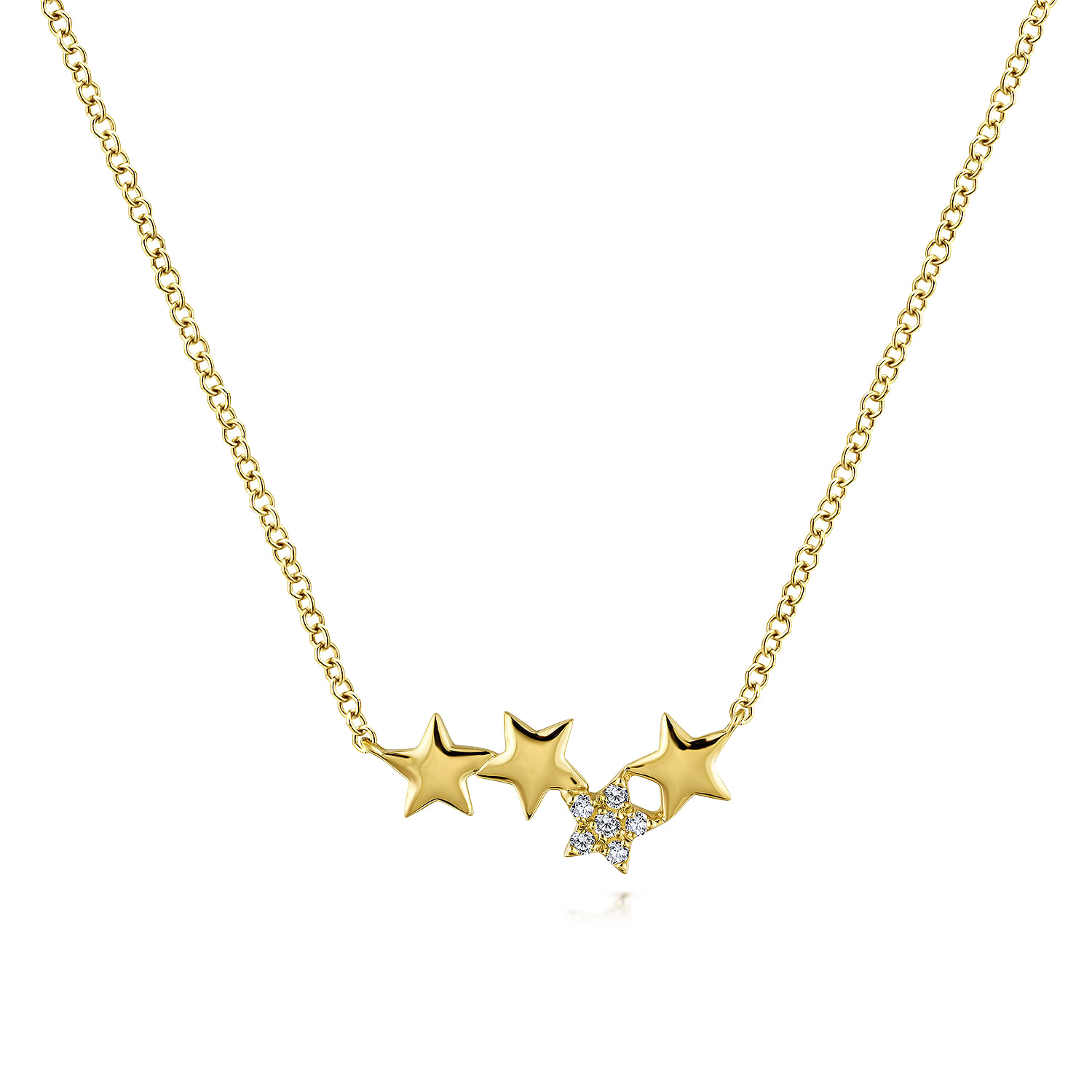 14K Yellow Gold Four Star Diamond Bar Necklace