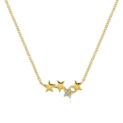 14K Yellow Gold Four Star Diamond Bar Necklace