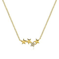 14K Yellow Gold Four Star Diamond Bar Necklace