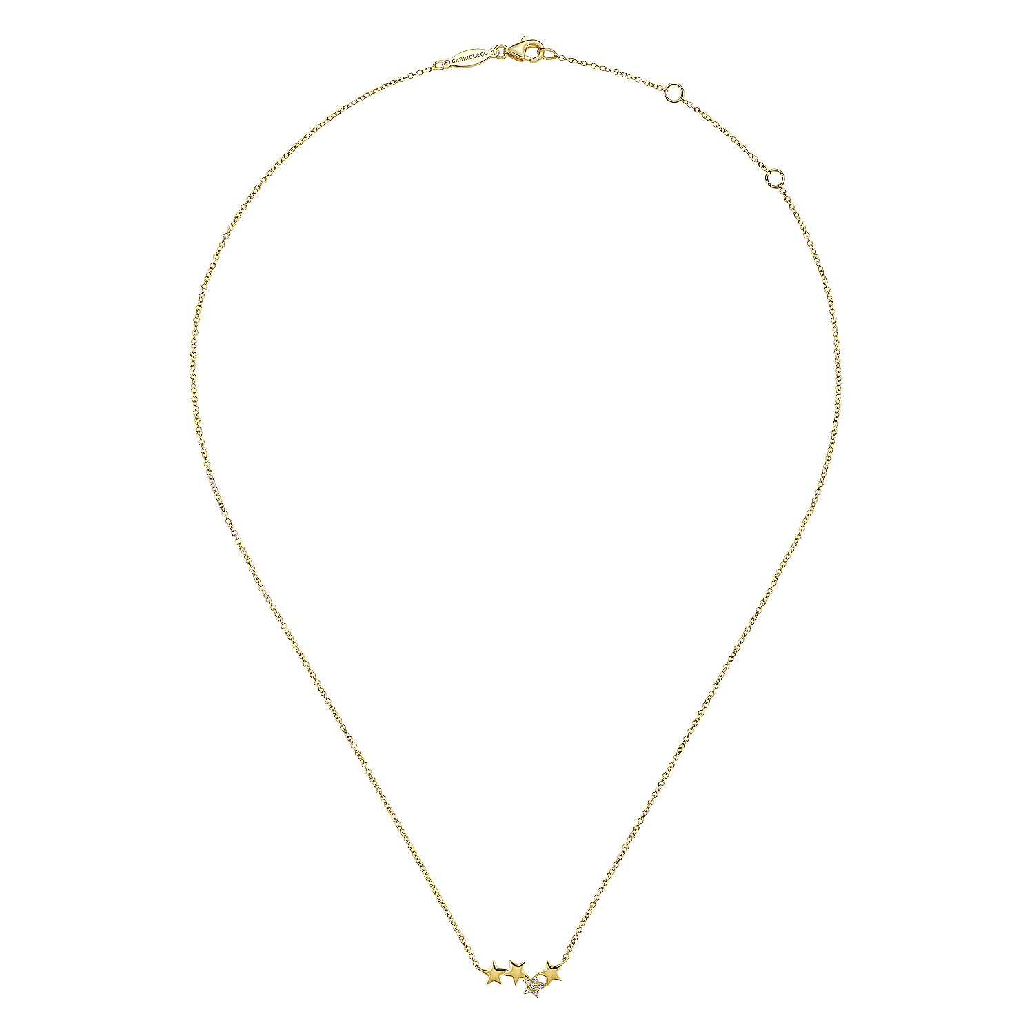 14K Yellow Gold Four Star Diamond Bar Necklace