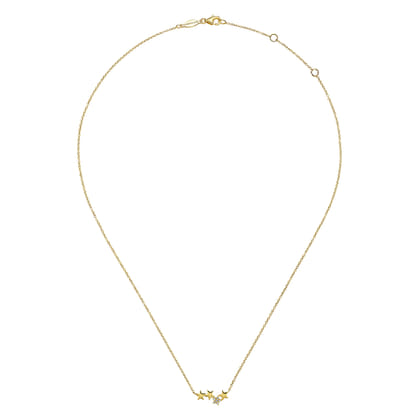 14K Yellow Gold Four Star Diamond Bar Necklace