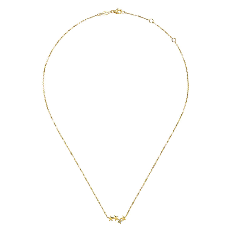 14K Yellow Gold Four Star Diamond Bar Necklace - 0.03 ct - Shot 2