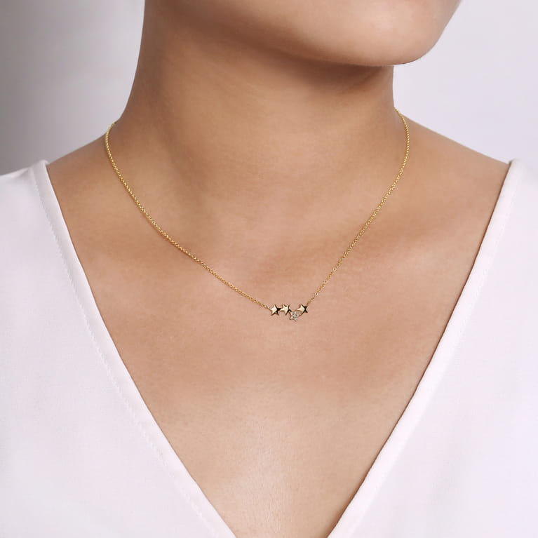 14K Yellow Gold Four Star Diamond Bar Necklace - 0.03 ct - Shot 3