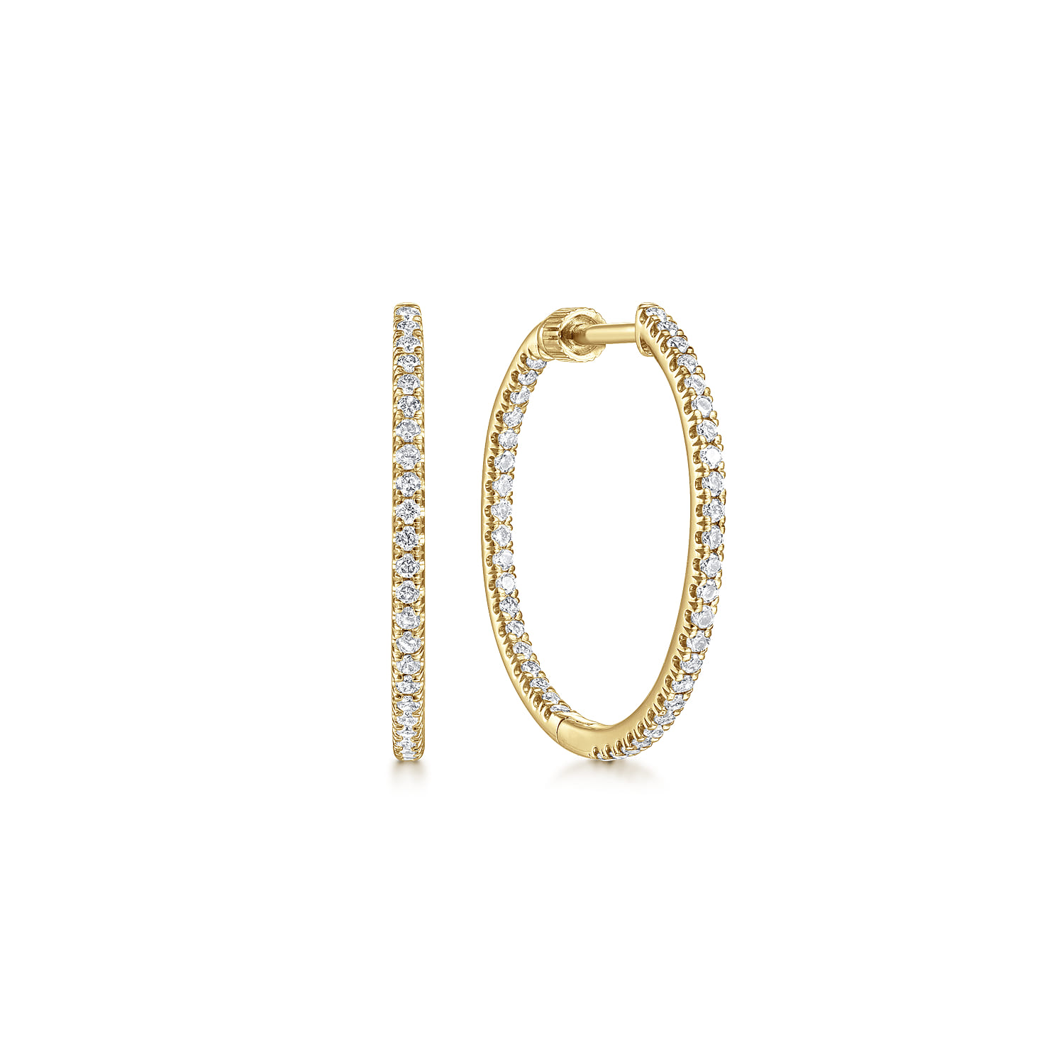 14K Yellow Gold French Pave 20mm Round Inside Out Diamond Hoop Earrings - 0.5 ct - Shot 1