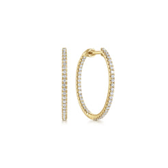 14K Yellow Gold French Pave 20mm Round Inside Out Diamond Hoop Earrings