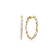 14K Yellow Gold French Pave 20mm Round Inside Out Diamond Hoop Earrings