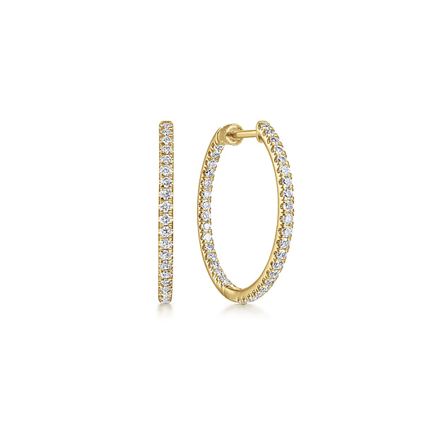 LADIES HOOP EARRINGS 0.75CT ROUND DIAMOND 14K YELLOW GOLD LADIES HOOP EARRINGS 0.75CT ROUND DIAMOND 14K YELLOW GOLD