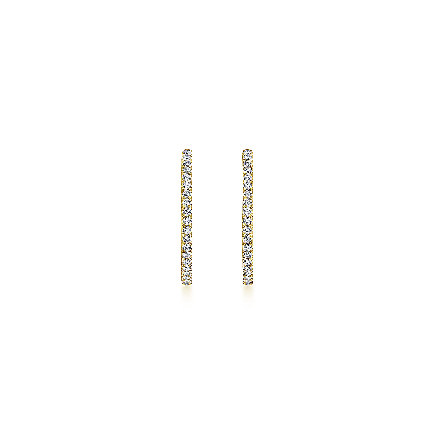 14K Yellow Gold French Pave 20mm Round Inside Out Diamond Hoop Earrings - 0.75 ct - Shot 3