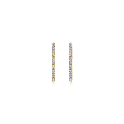 14K Yellow Gold French Pave 20mm Round Inside Out Diamond Hoop Earrings
