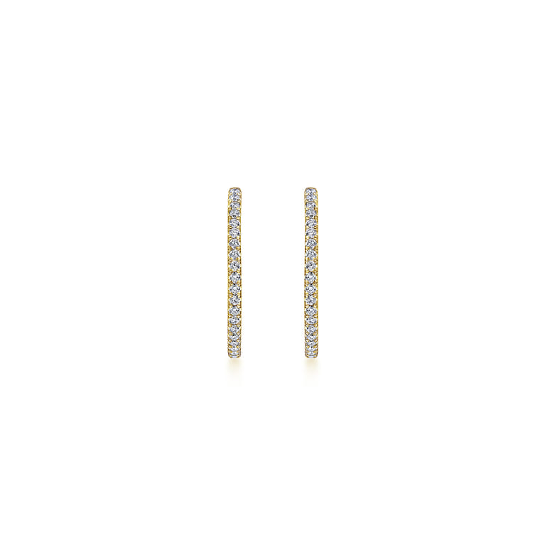 14K Yellow Gold French Pave 20mm Round Inside Out Diamond Hoop Earrings - 0.75 ct - Shot 3
