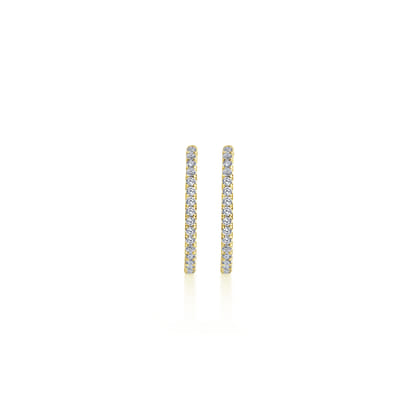 14K Yellow Gold French Pave 20mm Round Inside Out Diamond Hoop Earrings