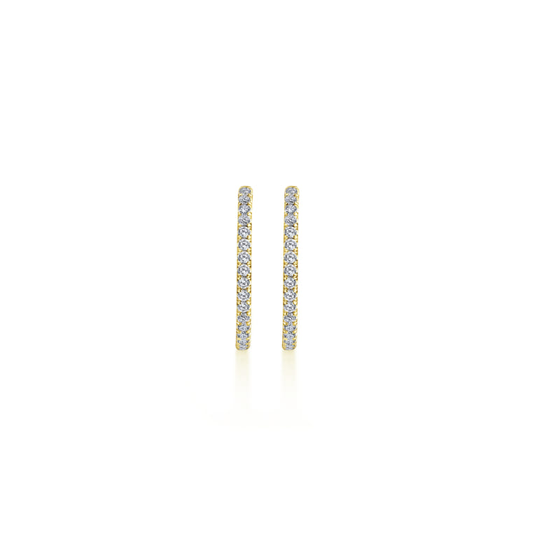 14K Yellow Gold French Pave 20mm Round Inside Out Diamond Hoop Earrings - 1 ct - Shot 3