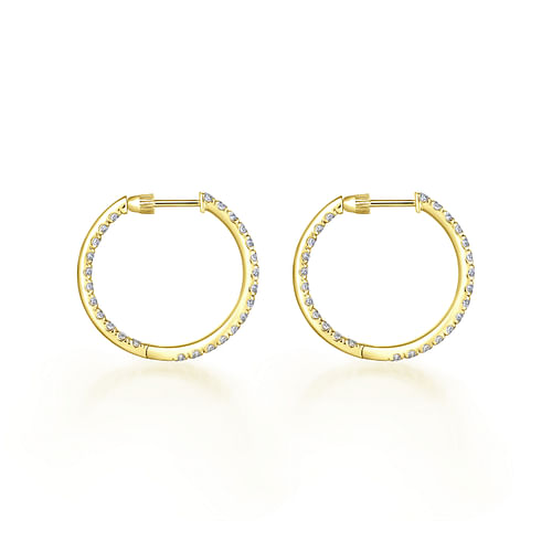 14K Yellow Gold French Pave 20mm Round Inside Out Diamond Hoop Earrings - 1.55 ct - Shot 2