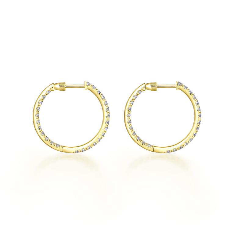 14K Yellow Gold French Pave 20mm Round Inside Out Diamond Hoop Earrings - 1.55 ct - Shot 2