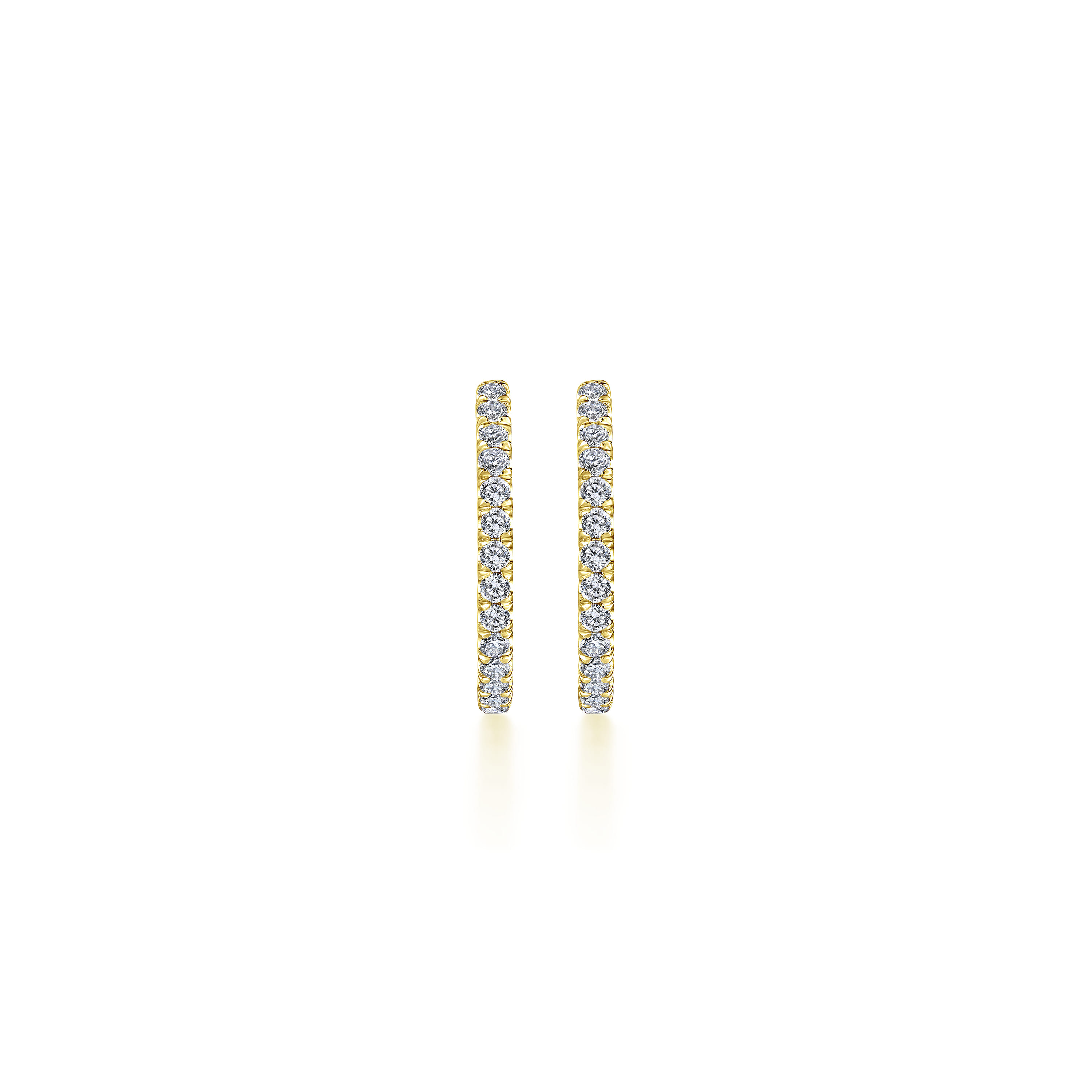 14K Yellow Gold French Pave 20mm Round Inside Out Diamond Hoop Earrings - 1.55 ct - Shot 3