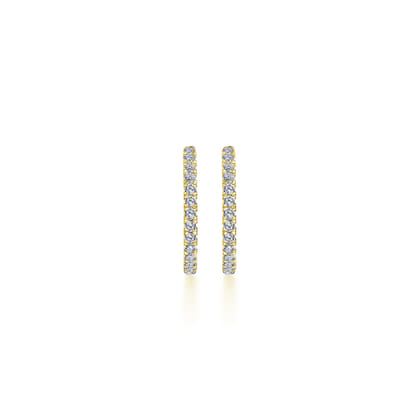 14K Yellow Gold French Pave 20mm Round Inside Out Diamond Hoop Earrings