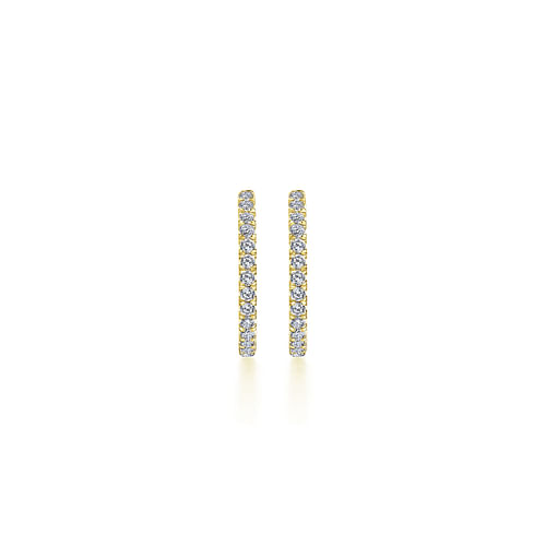 14K Yellow Gold French Pave 20mm Round Inside Out Diamond Hoop Earrings - 1.55 ct - Shot 3