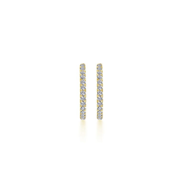 14K Yellow Gold French Pave 20mm Round Inside Out Diamond Hoop Earrings - 1.55 ct - Shot 3