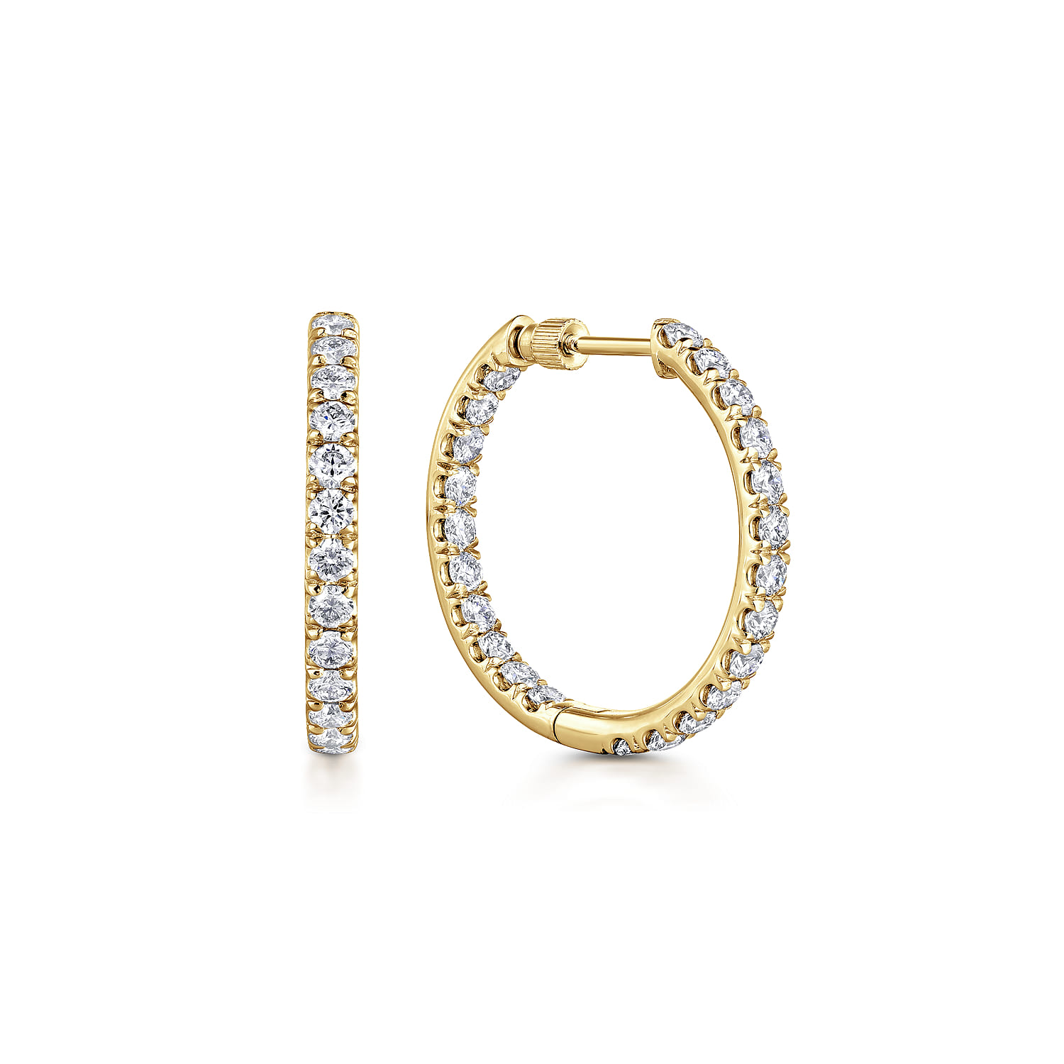 14K Yellow Gold French Pave 20mm Round Inside Out Diamond Hoop Earrings - 1.95 ct - Shot 1