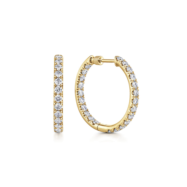 14K Yellow Gold French Pave 20mm Round Inside Out Diamond Hoop Earrings - 1.95 ct - Shot 1