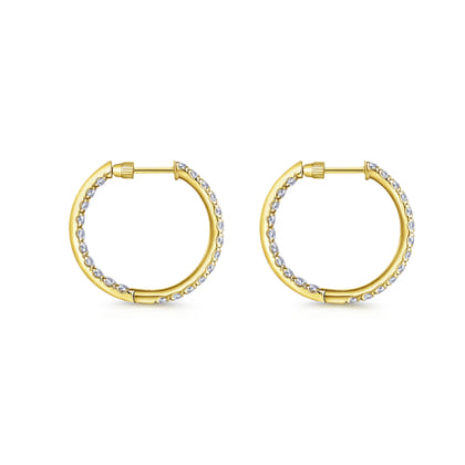 14K Yellow Gold French Pave 20mm Round Inside Out Diamond Hoop Earrings