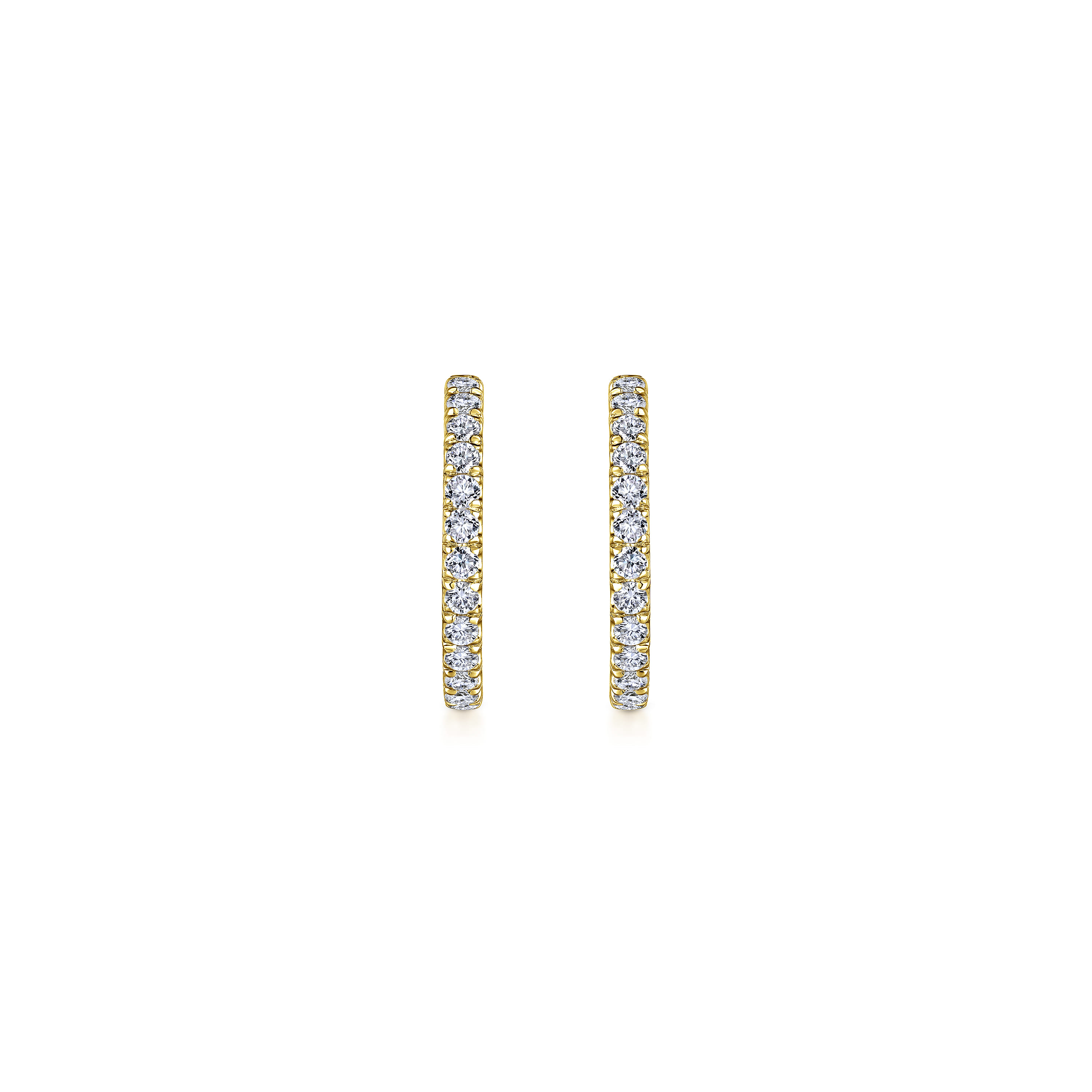 14K Yellow Gold French Pave 20mm Round Inside Out Diamond Hoop Earrings - 1.95 ct - Shot 3