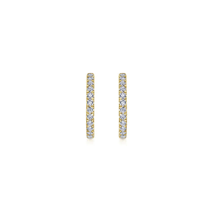 14K Yellow Gold French Pave 20mm Round Inside Out Diamond Hoop Earrings